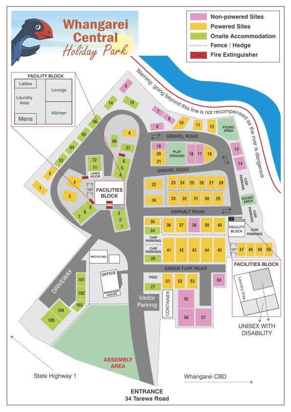 Whangarei Central Holiday Park map